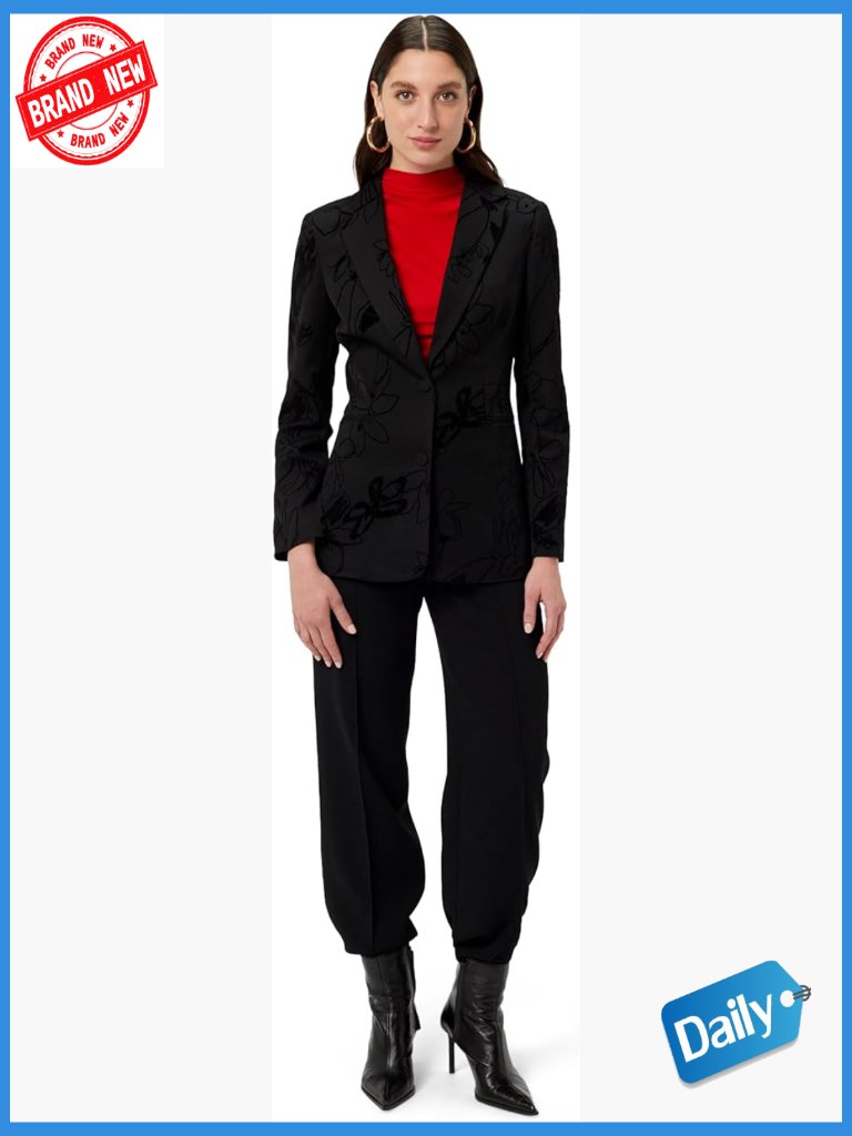 Woven Blazer With Notch Collar, Button Closure